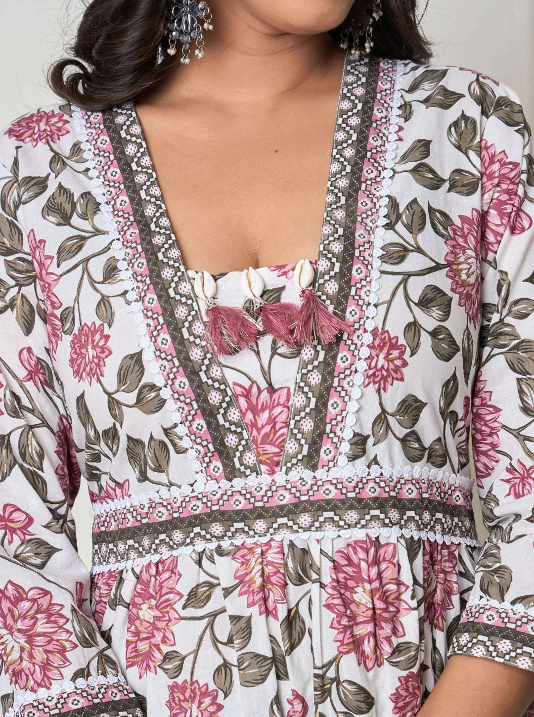 Elegant White Floral Printed Anarkali Kurta Set with Dupatta – Ethnic Wear for Women