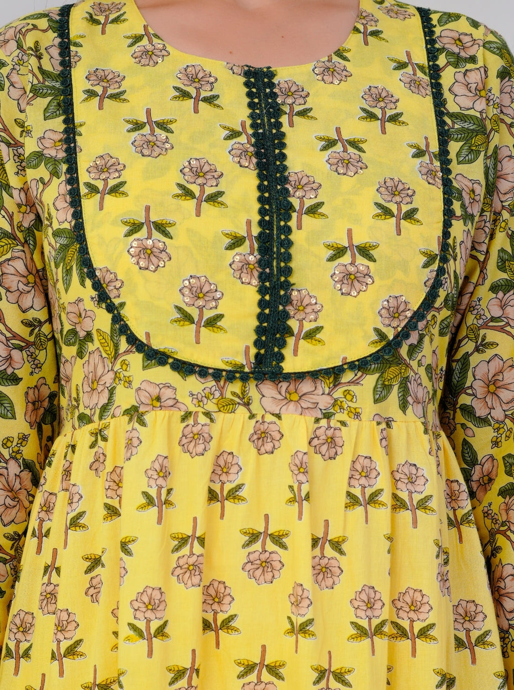 Bright Yellow Floral Anarkali Kurta Set with Printed Dupatta