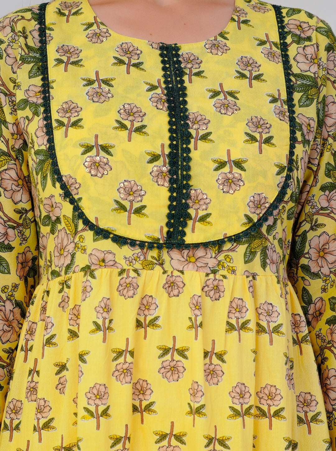 Bright Yellow Floral Anarkali Kurta Set with Printed Dupatta