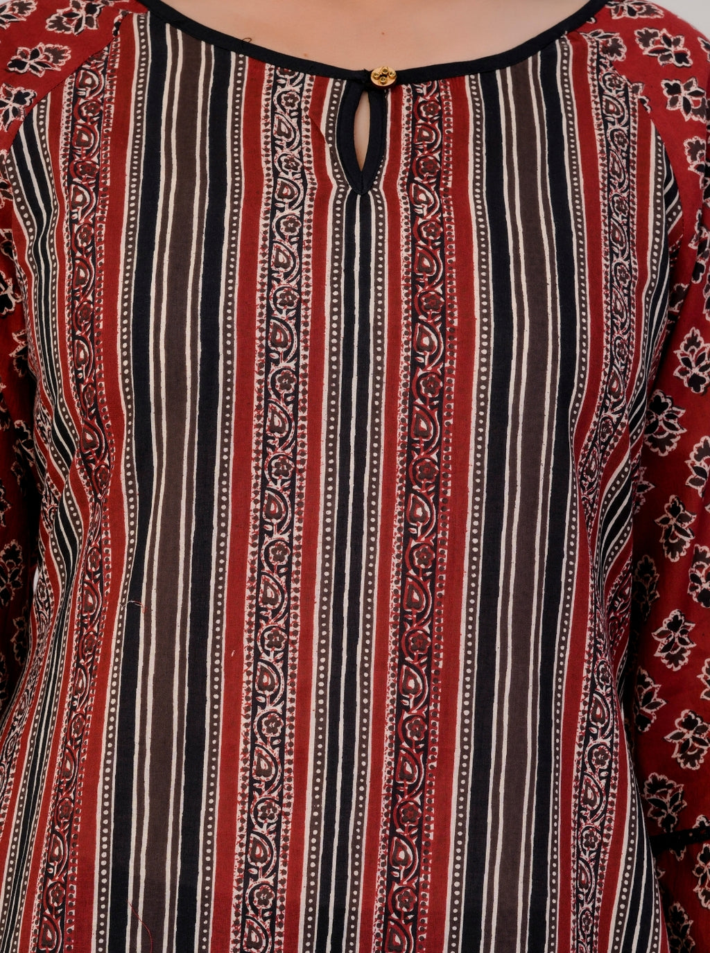 Women's Striped and Printed Cotton Kurta Set with Dupatta and Black Pants – Ethnic Indian Suit Set