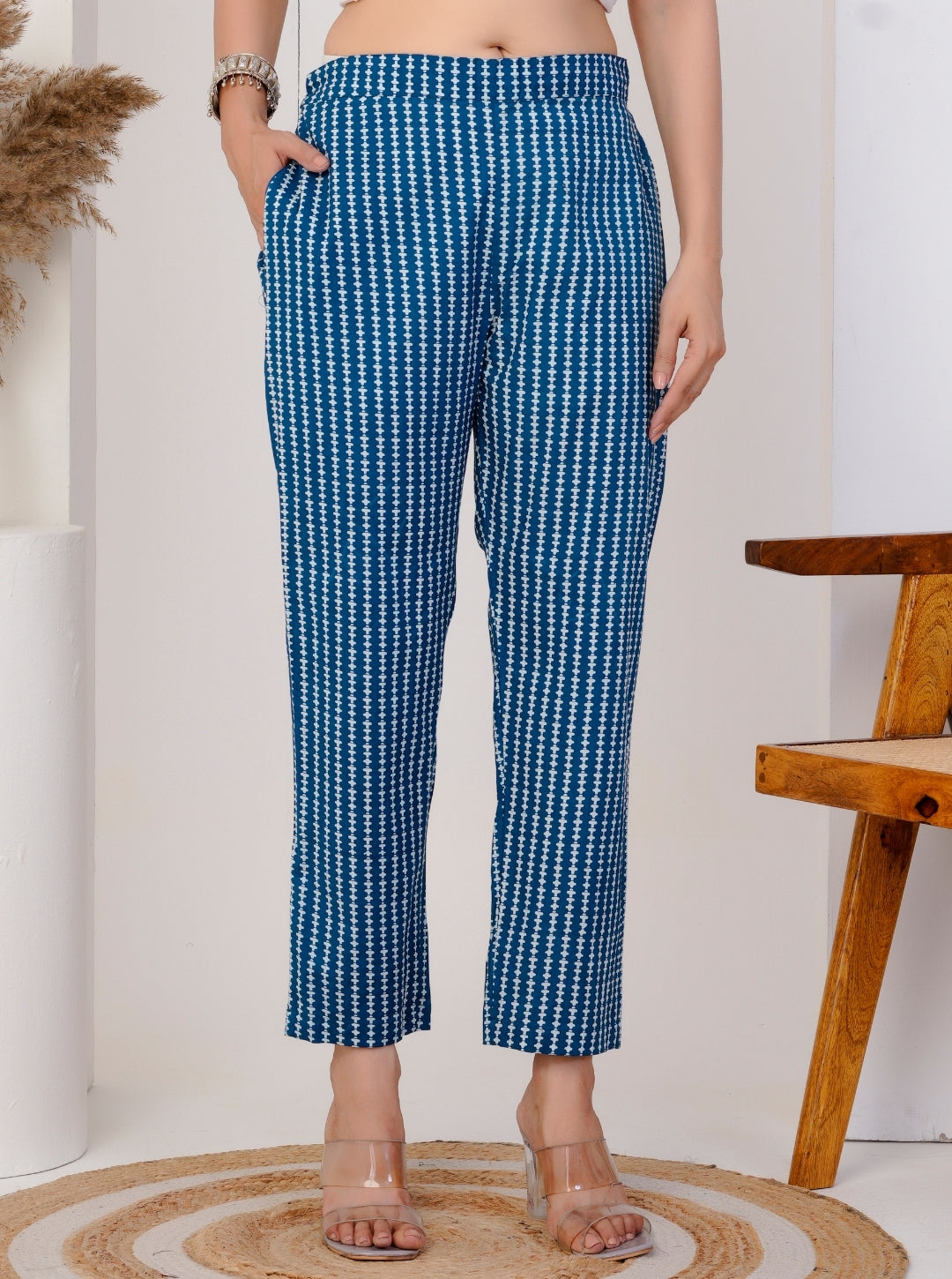 Blue Cotton Printed Kurta Set with Pants & Dupatta | Ethnic Wear for Women