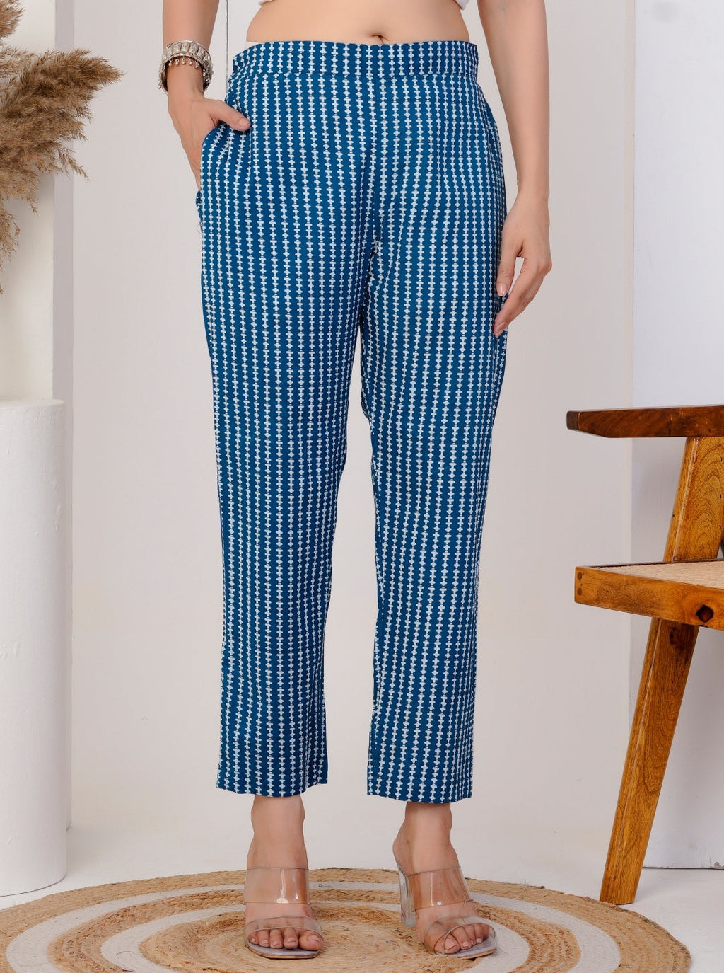 Blue Cotton Printed Kurta Set with Pants & Dupatta | Ethnic Wear for Women