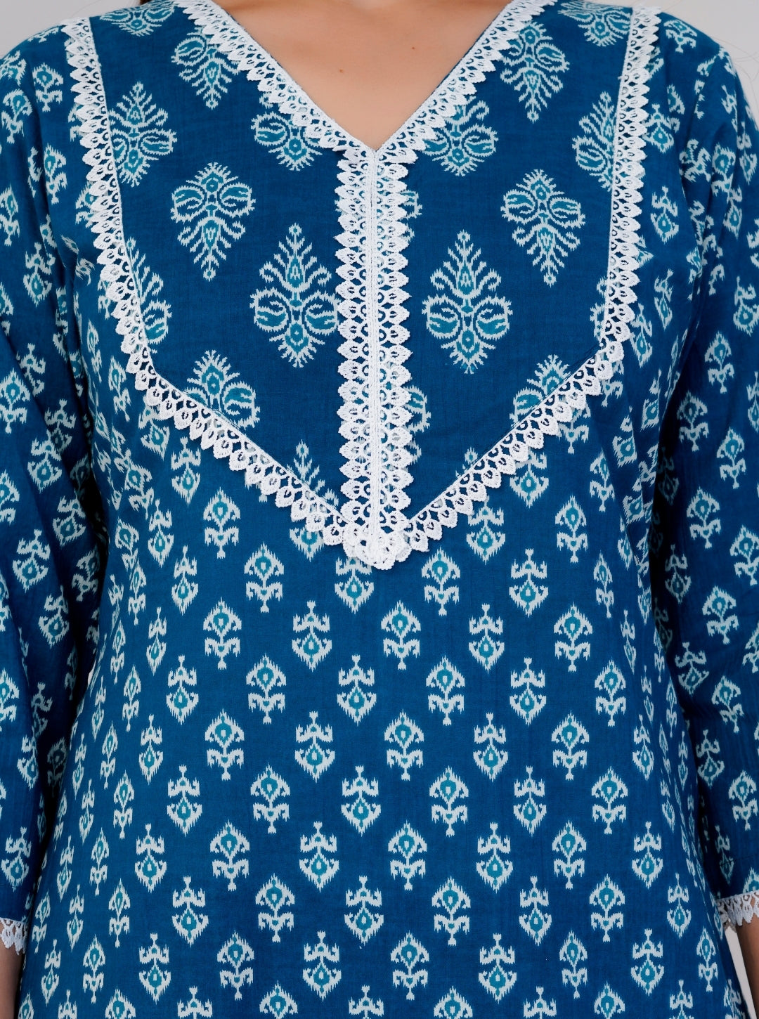 Blue Cotton Printed Kurta Set with Pants & Dupatta | Ethnic Wear for Women