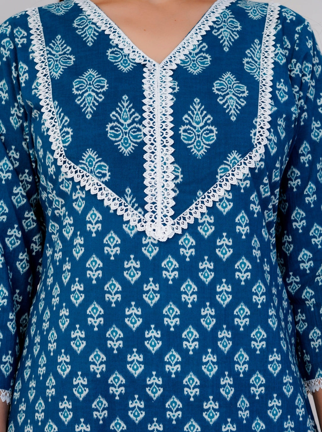 Blue Cotton Printed Kurta Set with Pants & Dupatta | Ethnic Wear for Women