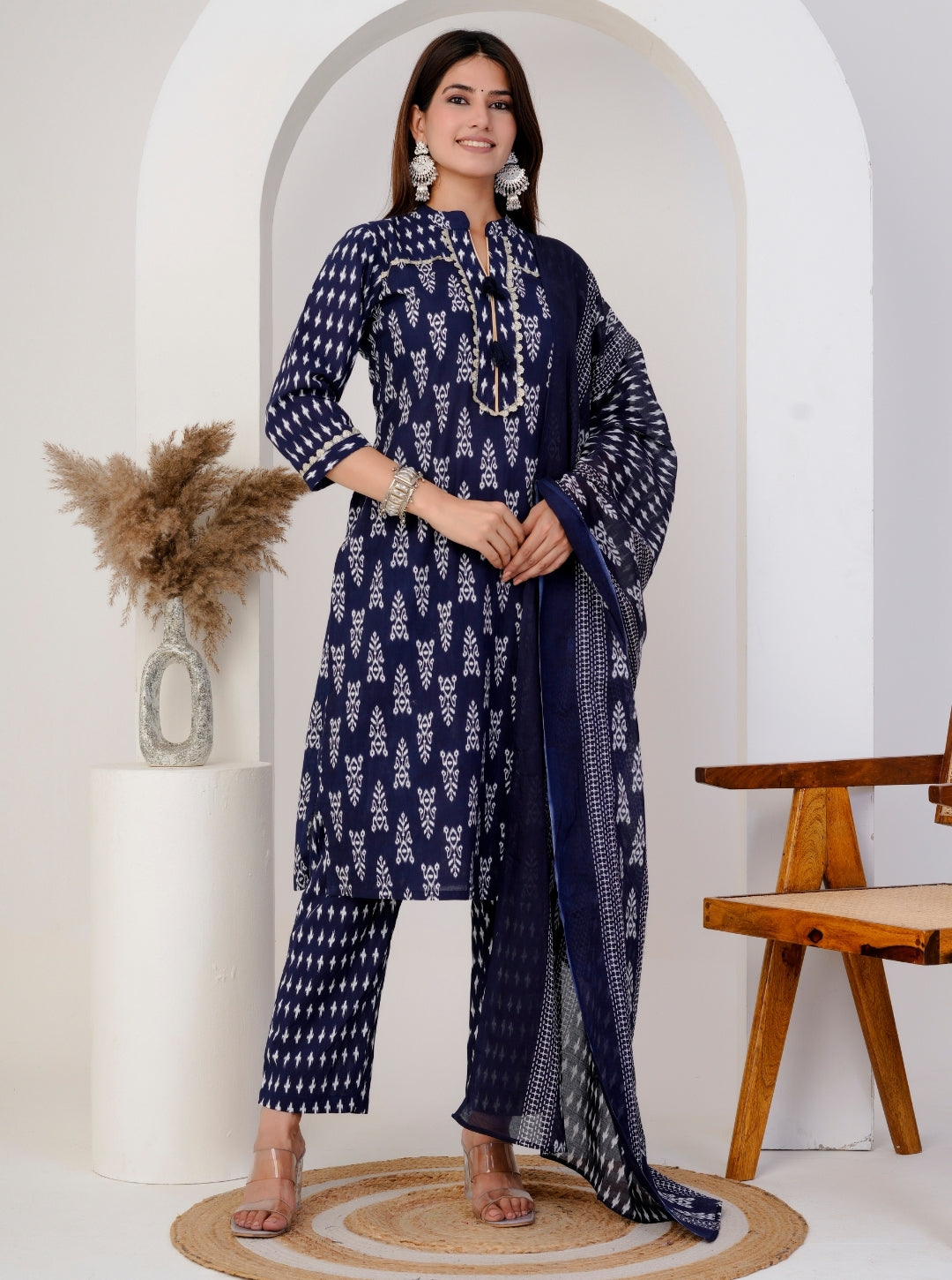 Indigo Handblock Printed Cotton Kurta Set with Dupatta for Women - Comfortable Ethnic Wear