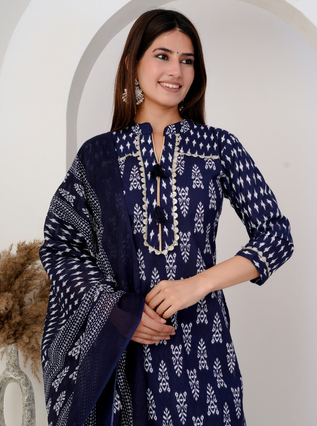 Indigo Handblock Printed Cotton Kurta Set with Dupatta for Women - Comfortable Ethnic Wear