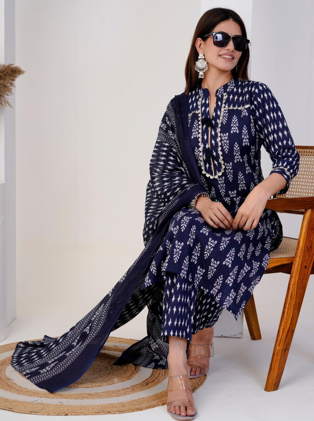 Indigo Handblock Printed Cotton Kurta Set with Dupatta for Women - Comfortable Ethnic Wear