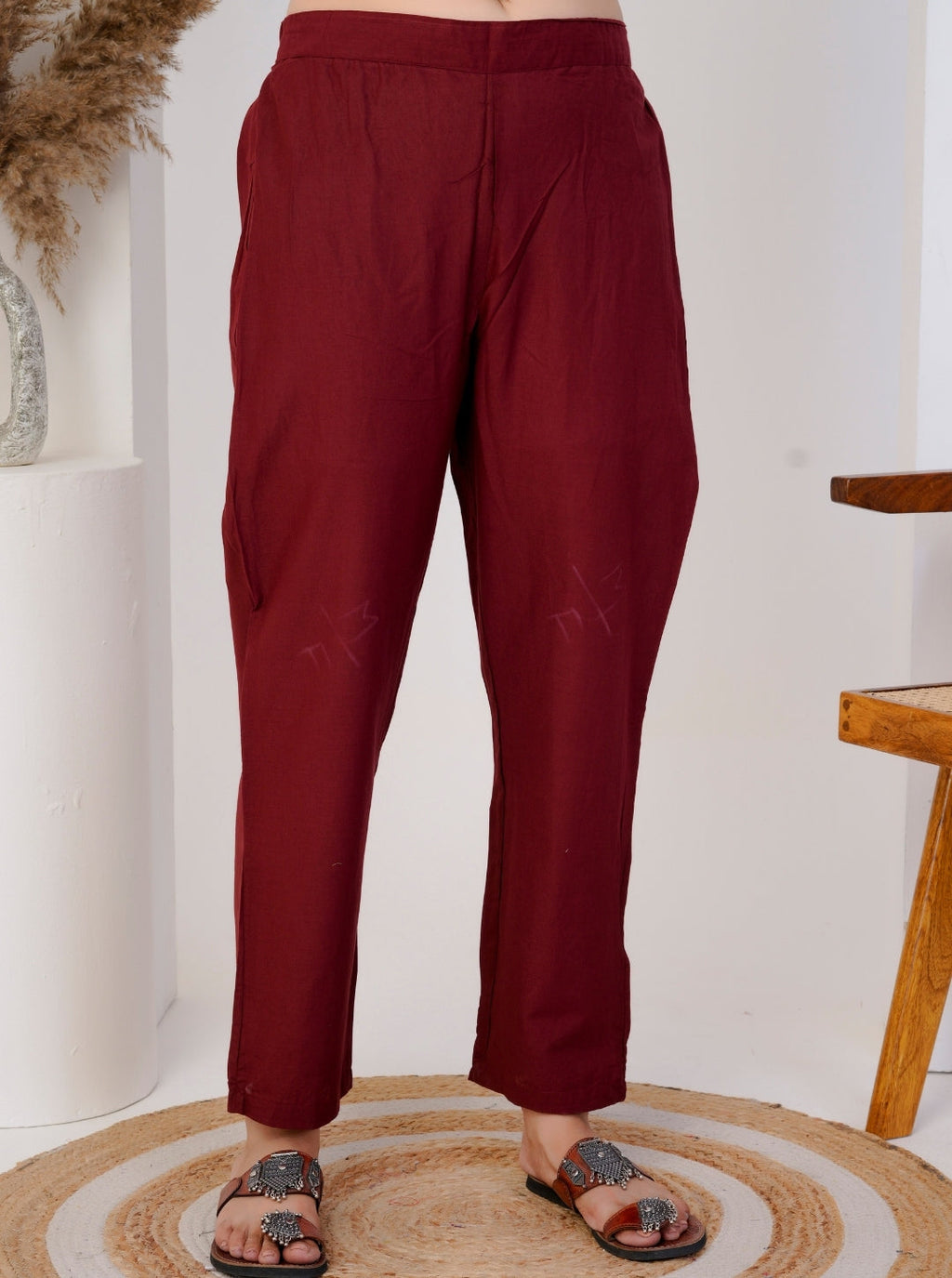 Women’s Rust Red Paisley Print Cotton Kurta Set with Straight Pants