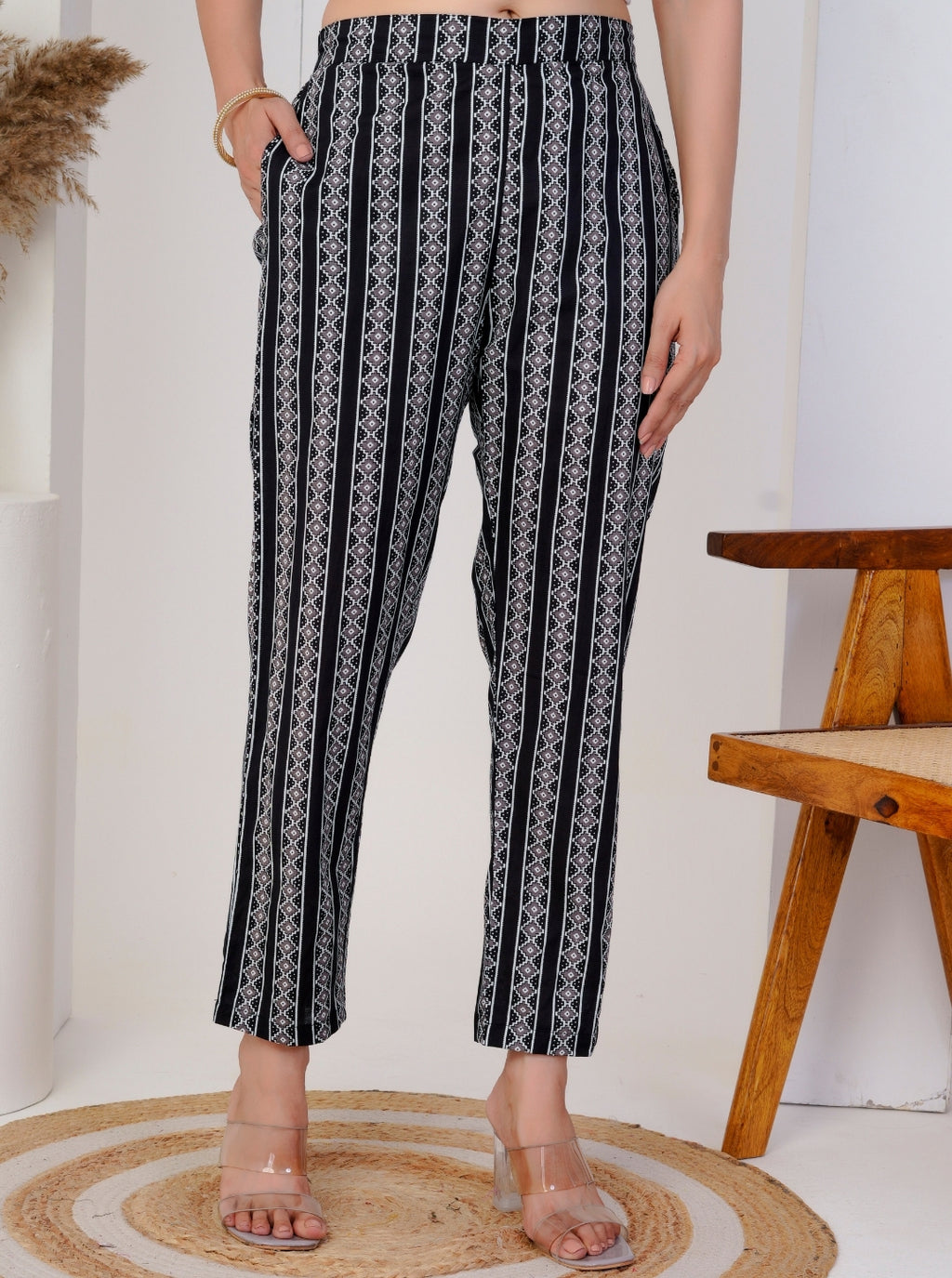 Black Ikat Printed Kurta Set for Women - Cotton Kurta with Printed Pants and Dupatta