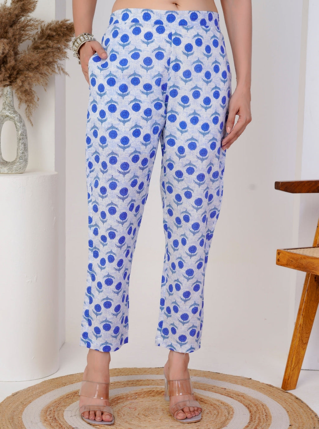 Blue Handblock Floral Printed Cotton Kurta Set with Dupatta – Elegant Summer Ethnic Wear