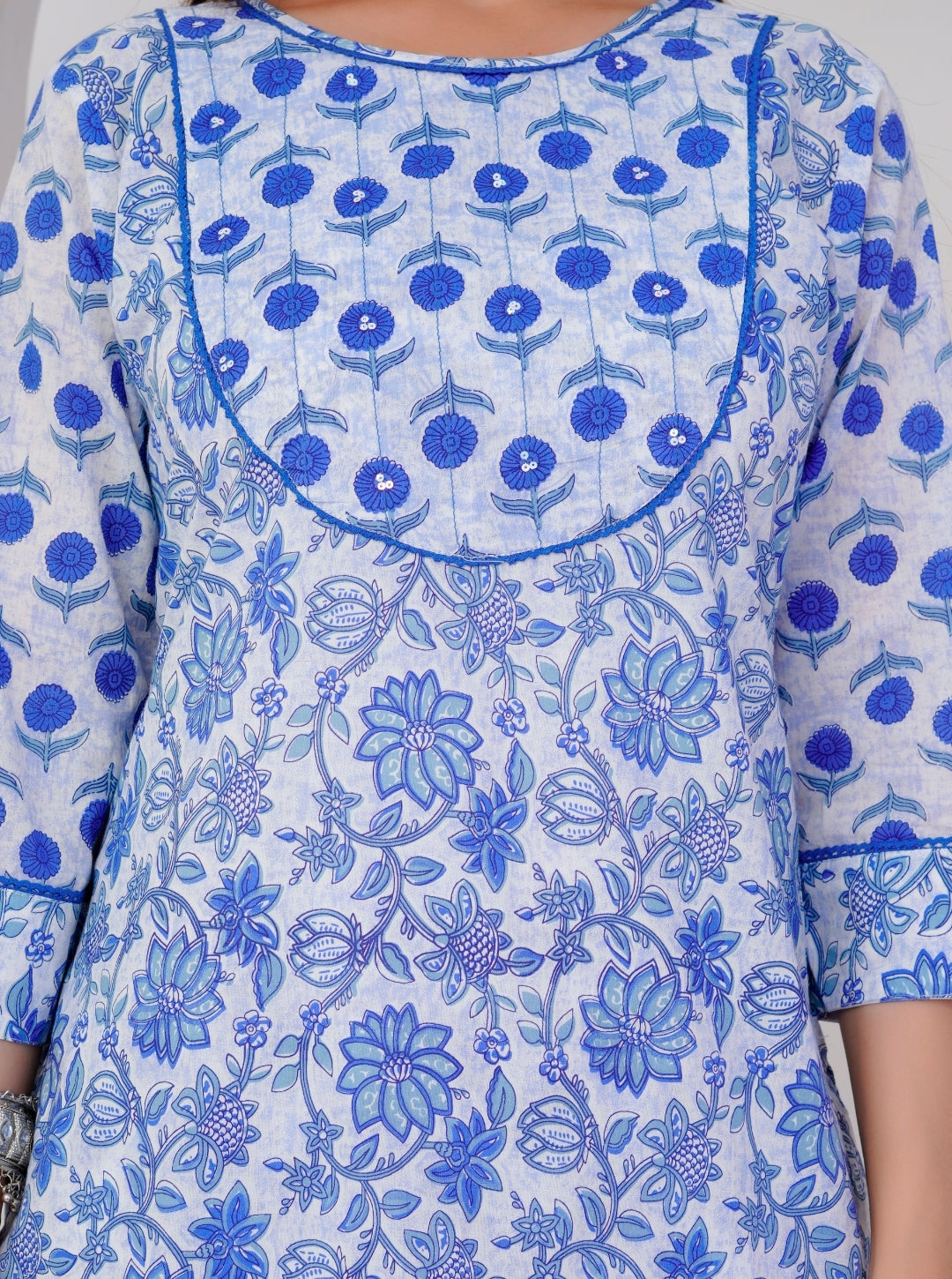 Blue Handblock Floral Printed Cotton Kurta Set with Dupatta – Elegant Summer Ethnic Wear