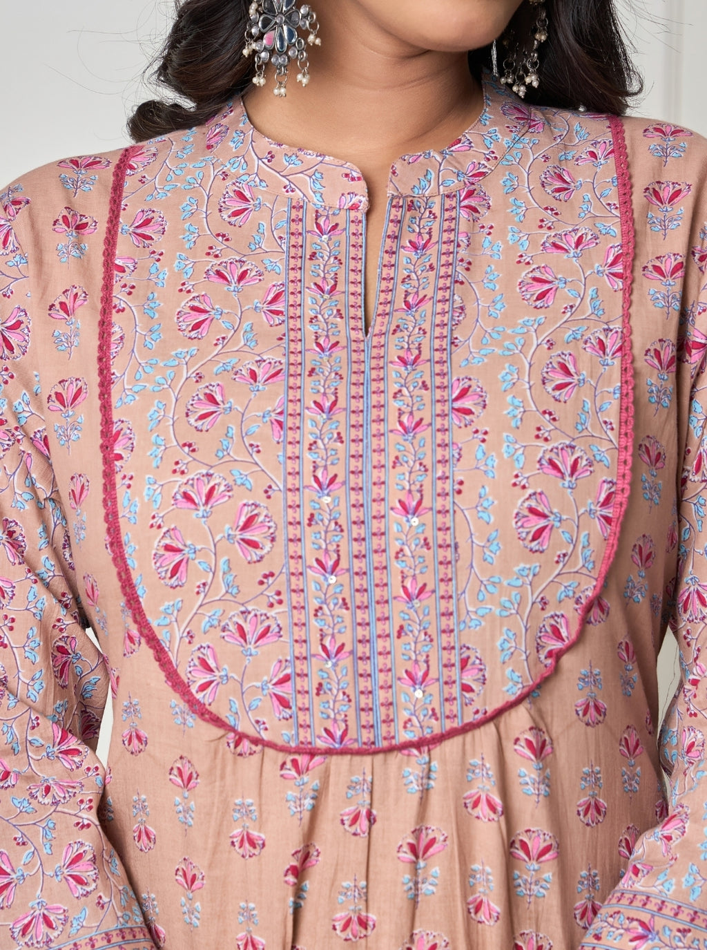 Peach Pink Hand Block Printed Cotton Kurta Set with Dupatta