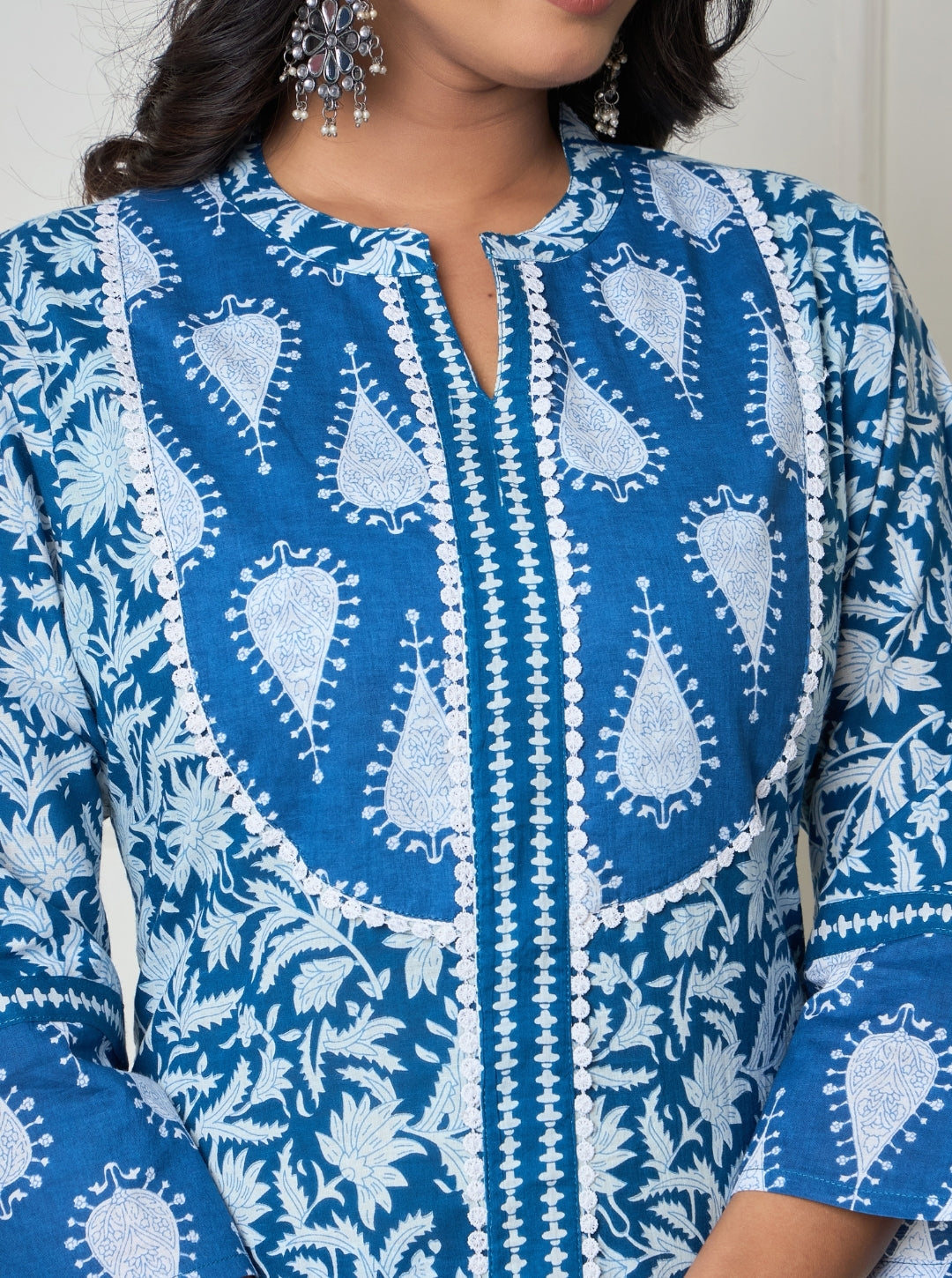 Elegant Indigo Handblock Printed Cotton Kurta Set with Dupatta
