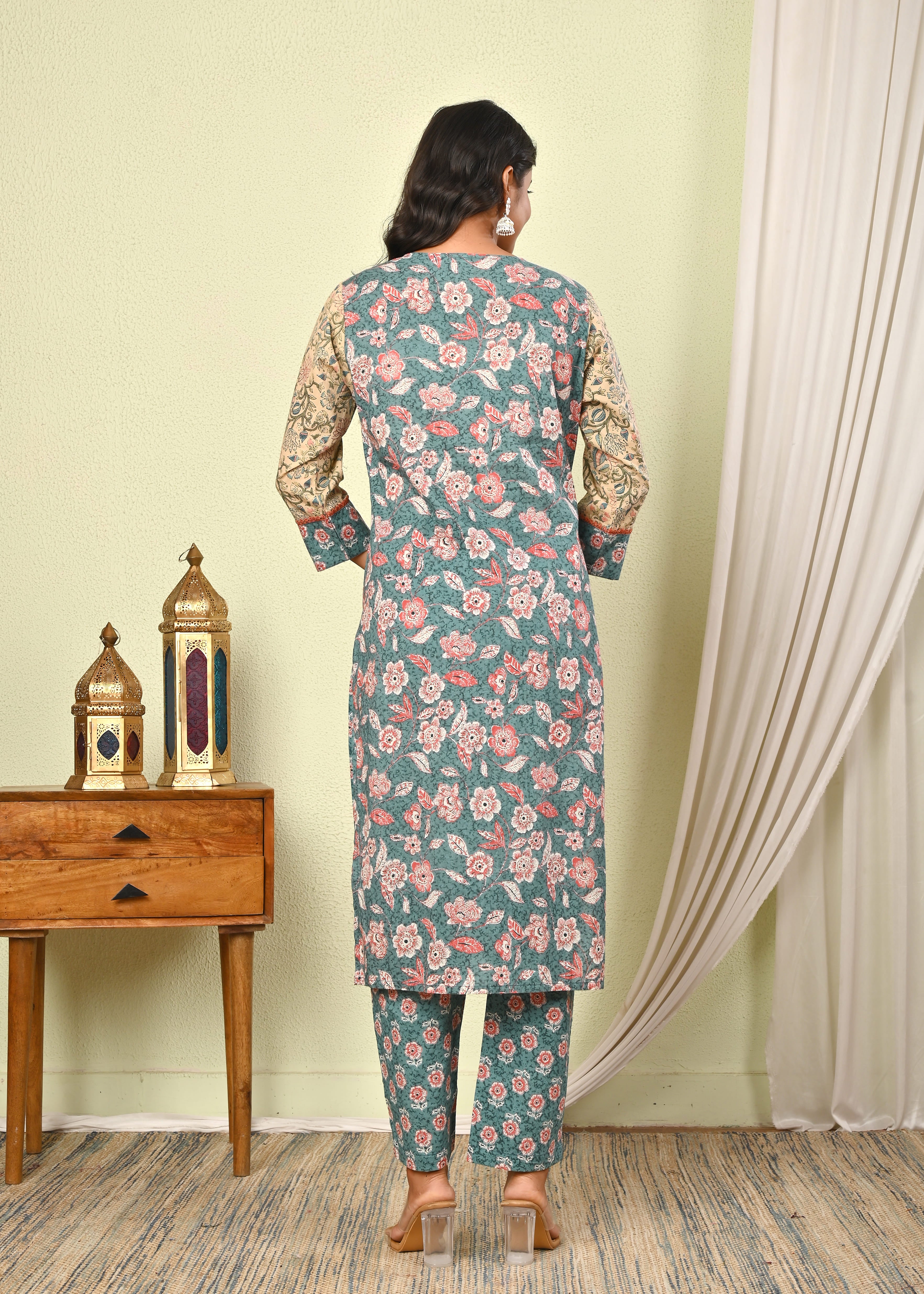 Women’s Cotton Printed Kurta Set with Pant & Dupatta - (1383)