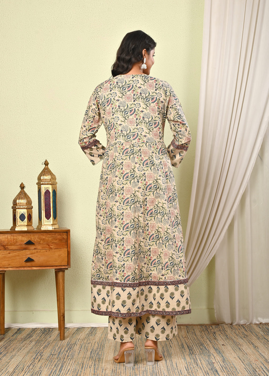 Women’s Cotton Anarkali Kurta Set with Pant & Dupatta - (1390)