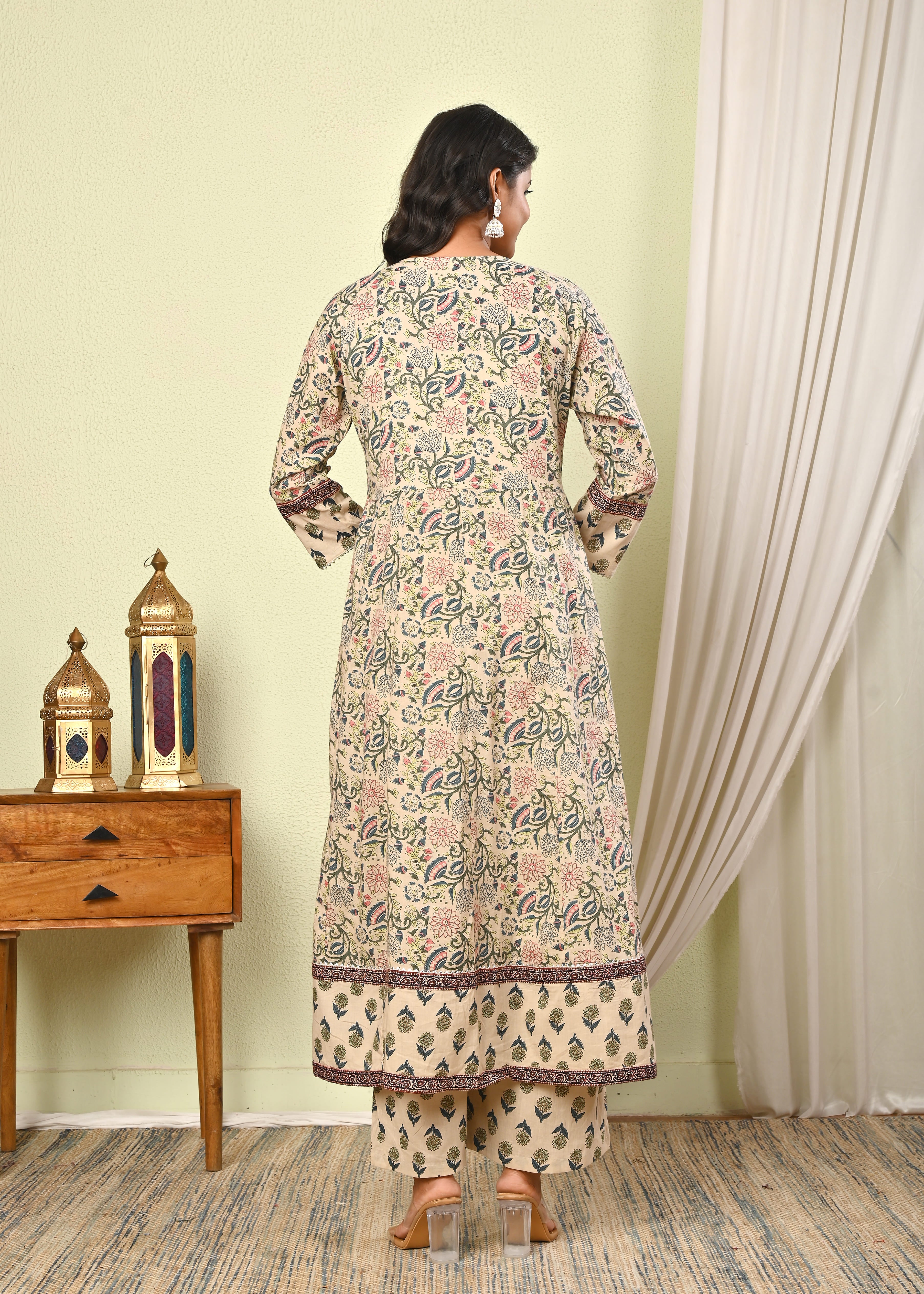 Women’s Cotton Anarkali Kurta Set with Pant & Dupatta - (1390)