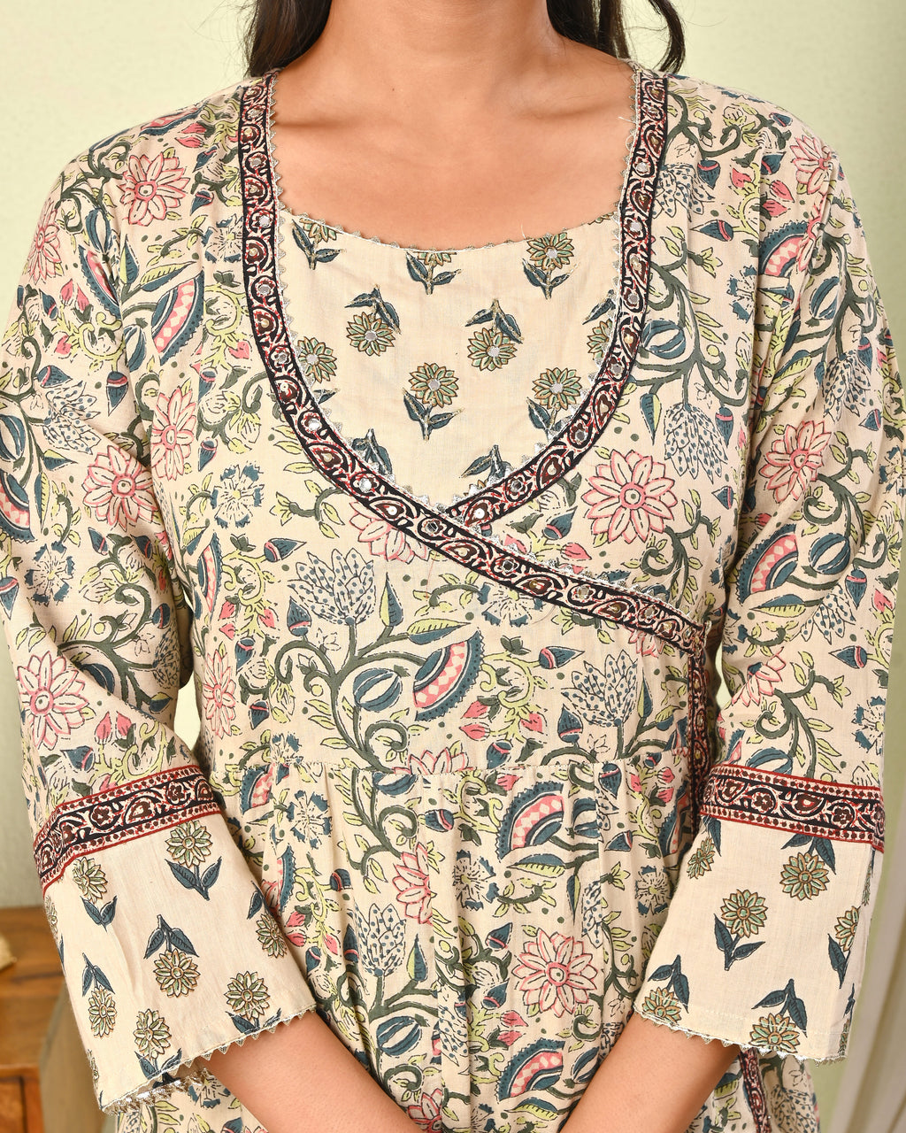 Women’s Cotton Anarkali Kurta Set with Pant & Dupatta - (1390)