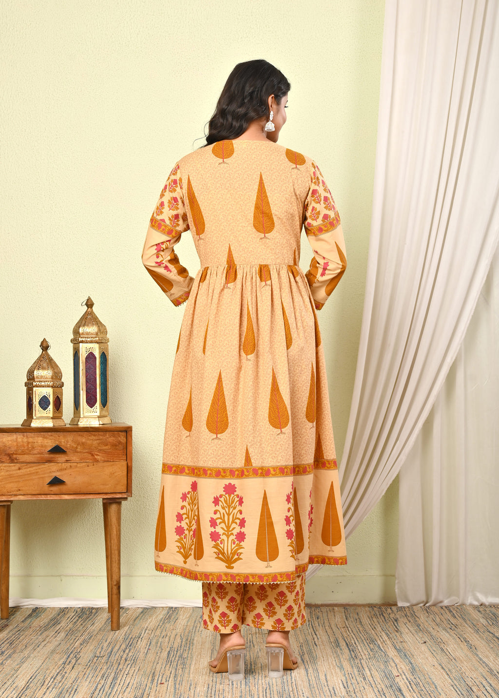 Women's Cotton Printed Anarkali Kurta with Pant & Dupatta Set - (1393)