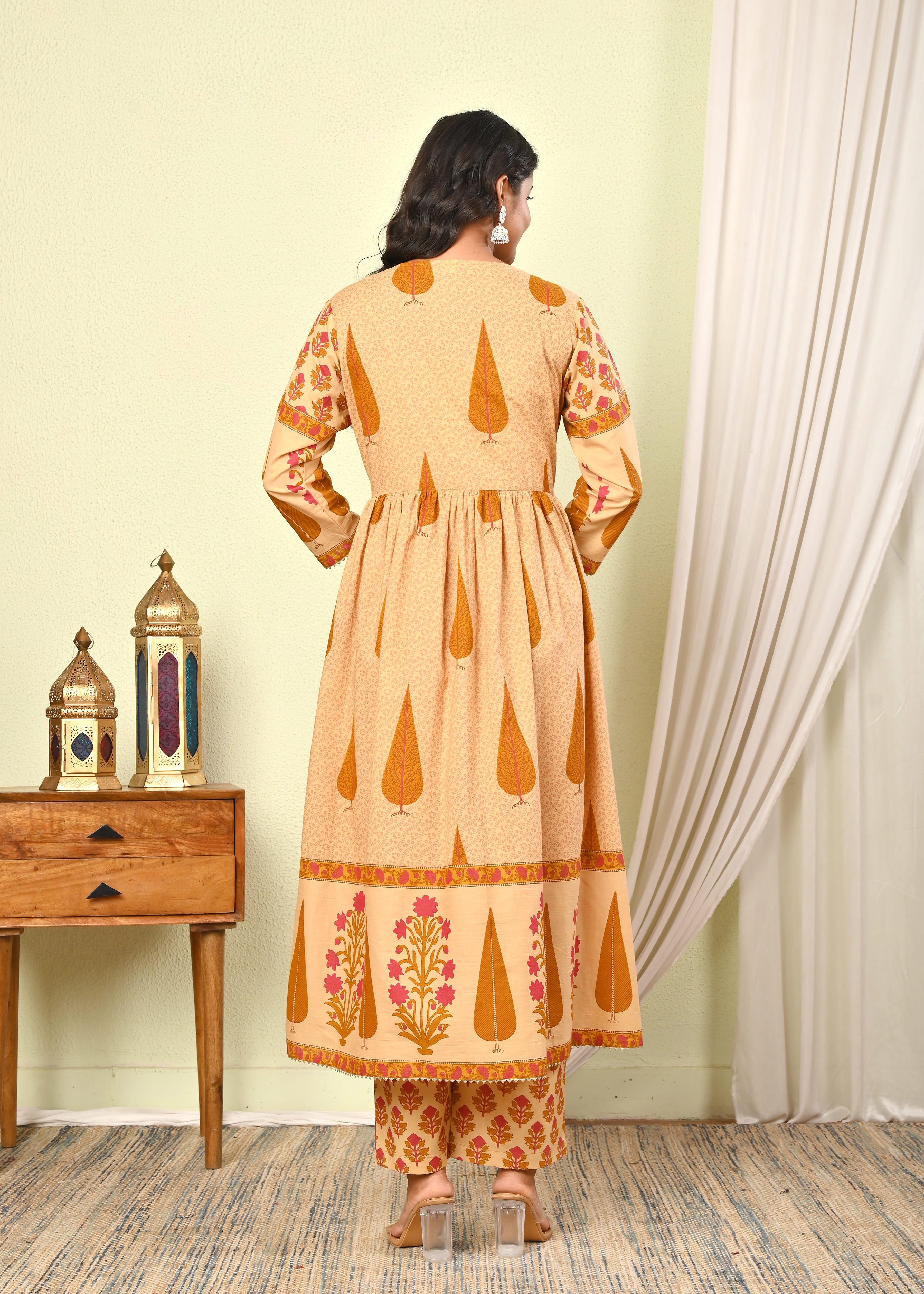 Women's Cotton Printed Anarkali Kurta with Pant & Dupatta Set - (1393)