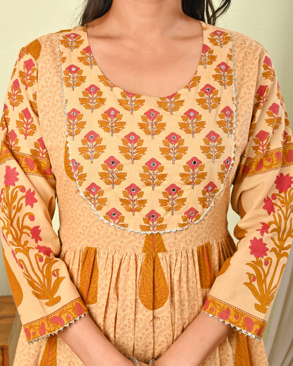 Women's Cotton Printed Anarkali Kurta with Pant & Dupatta Set - (1393)