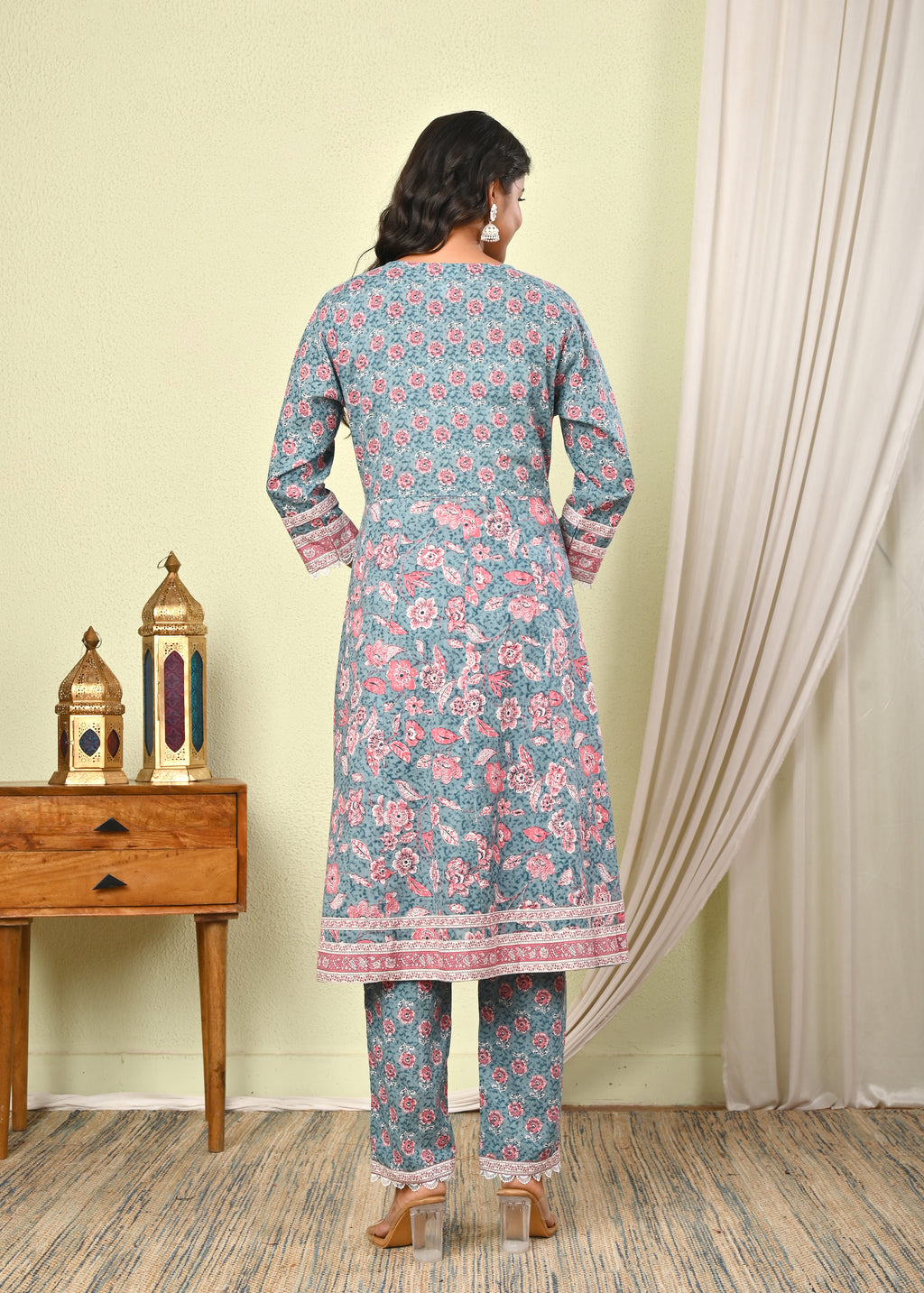 Women’s Cotton Printed Anarkali Kurta with Pant & Dupatta Set - (1404)